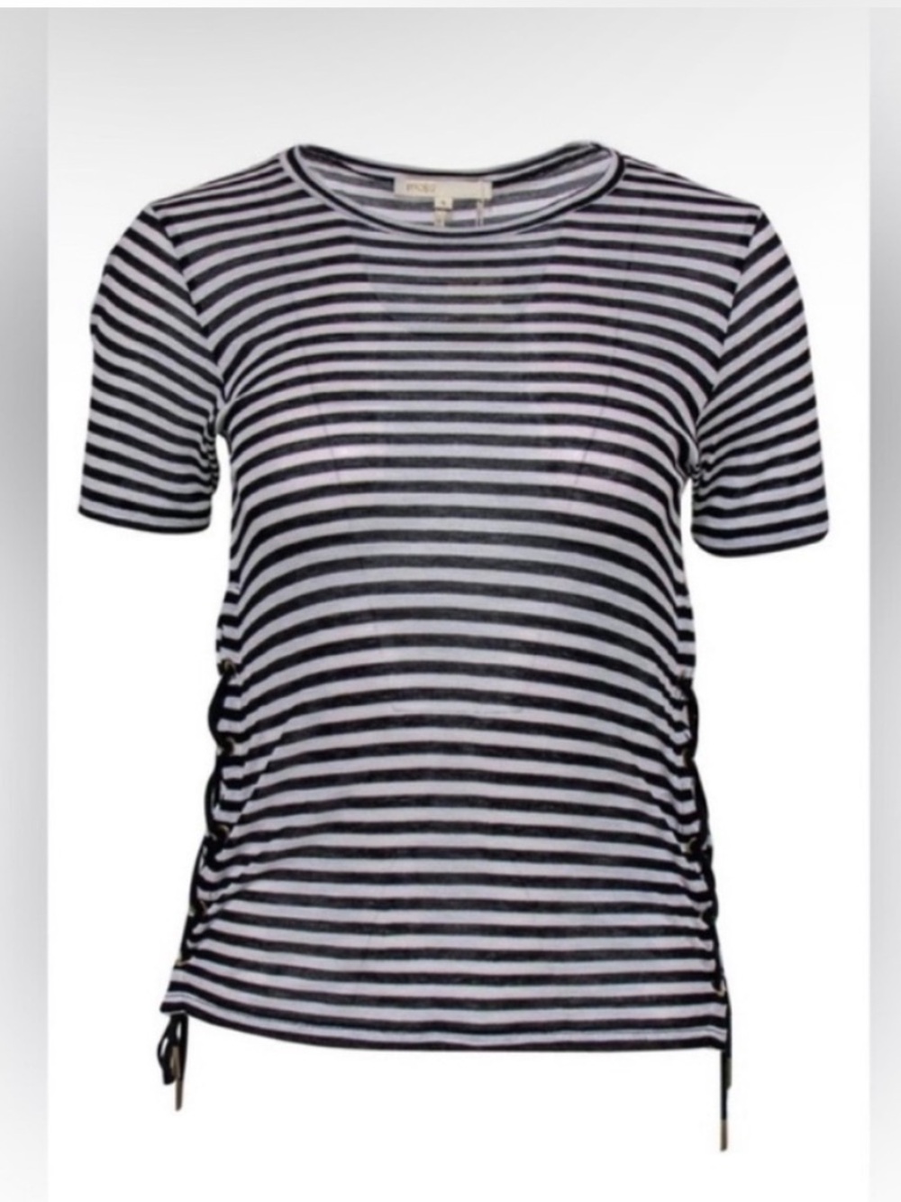 Maje Striped Lace Up Short Sleeve Tee